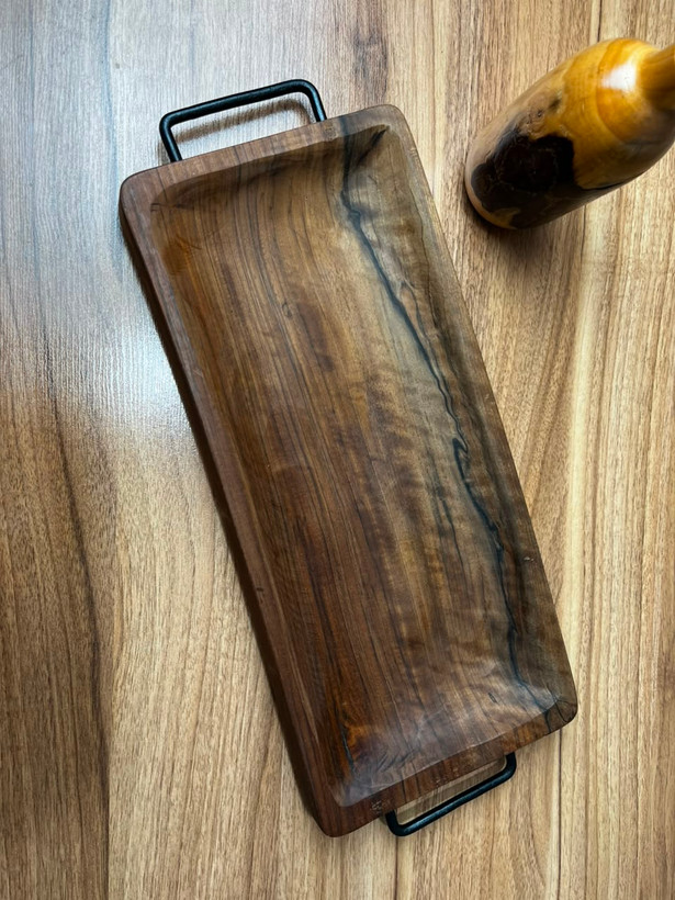 سینی پذیرایی و مزه دسته فلزی Pastilwood چوب گردو